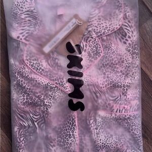 SKIMS Pink and Black Animal Print Pajama Set